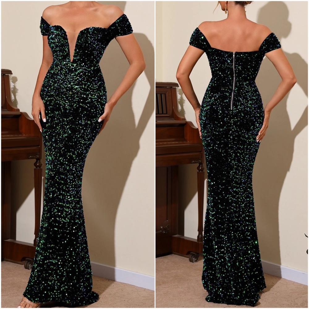 Luxurious Off Shoulder Sequin Evening Formal Wedding Dress - Picture 3 of 6